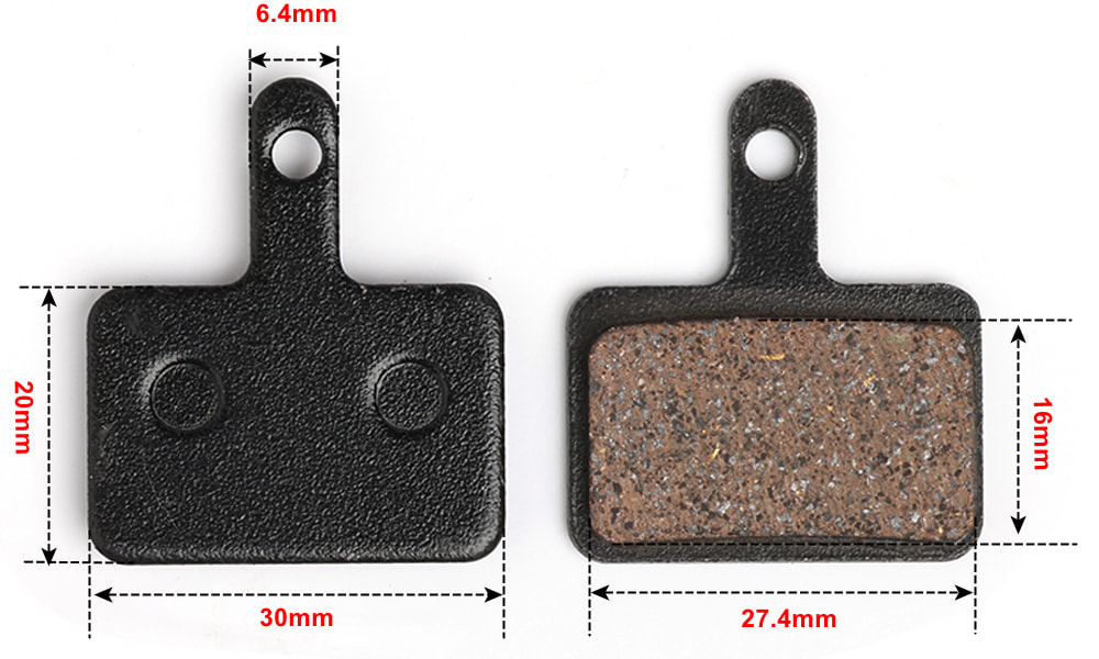 Example measurements of a Shimano B05S equivalent disc brake pad img